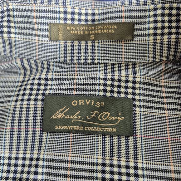 Orvis Cotton Wool Blend Black Cream Blue Rust PAIR Men's Button Down Shirts S - Picture 2 of 4